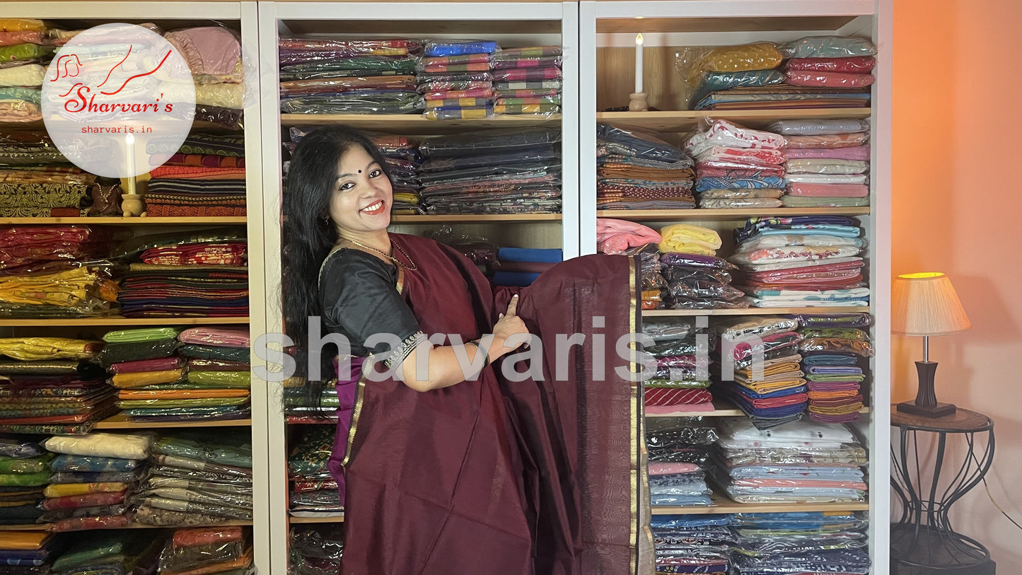 Brown Maheshwari Silk Cotton Saree with Ghicha Pallu