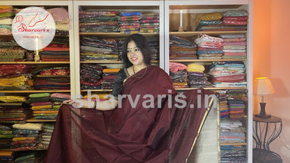 Brown Maheshwari Silk Cotton Saree with Ghicha Pallu