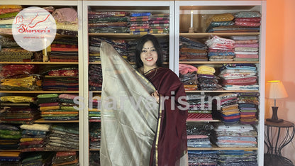 Brown Maheshwari Silk Cotton Saree with Ghicha Pallu