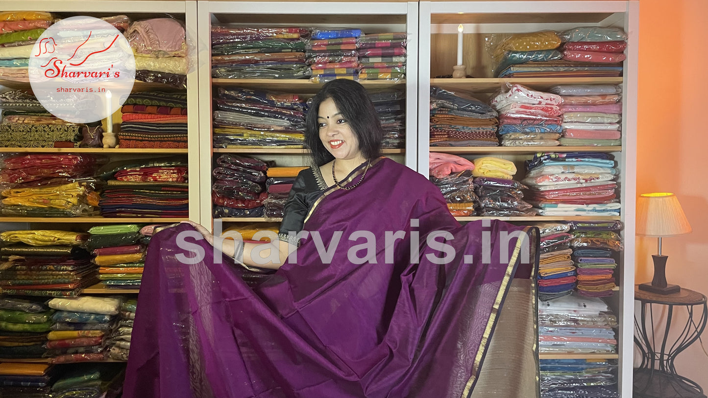 Globe Amaranth Maheshwari Silk Cotton Saree with Ghicha Pallu