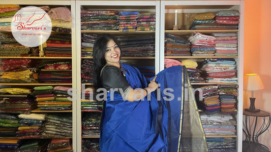 Royal Blue Maheshwari Silk Cotton Saree with Ghicha Pallu