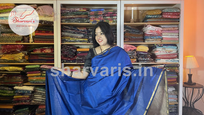 Royal Blue Maheshwari Silk Cotton Saree with Ghicha Pallu