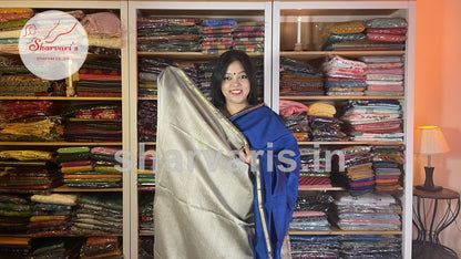 Royal Blue Maheshwari Silk Cotton Saree with Ghicha Pallu