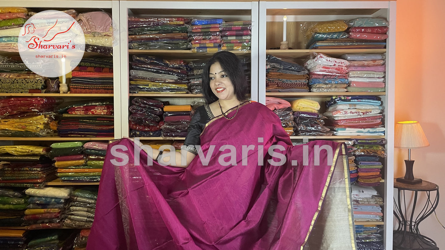 Magenta Maheshwari Silk Cotton Saree with Ghicha Pallu