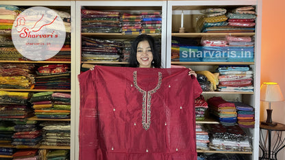 Maroon Chanderi Silk Dress Material with Zardozi Embroidery and Complimentary Potli