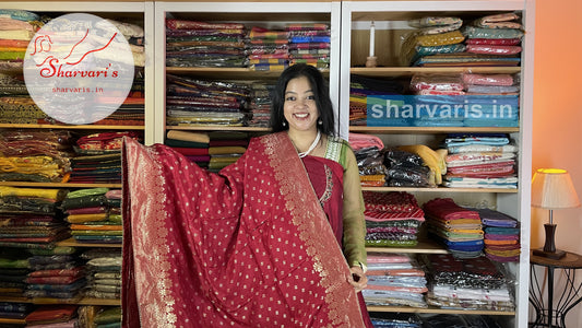 Maroon Chanderi Silk Dress Material with Zardozi Embroidery and Complimentary Potli