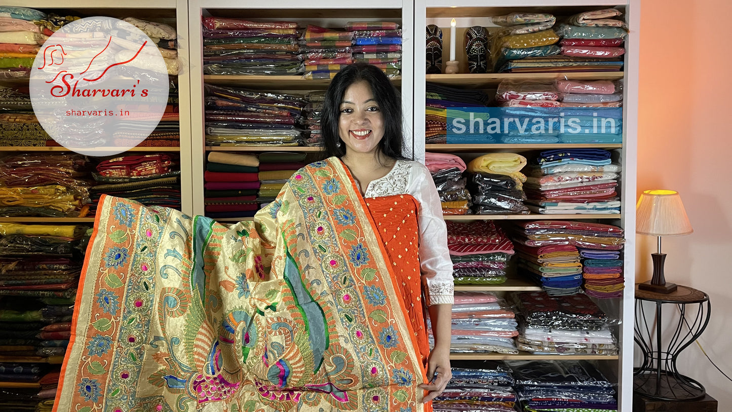 Orange Bandini Dress Material with Phulkari Dupatta