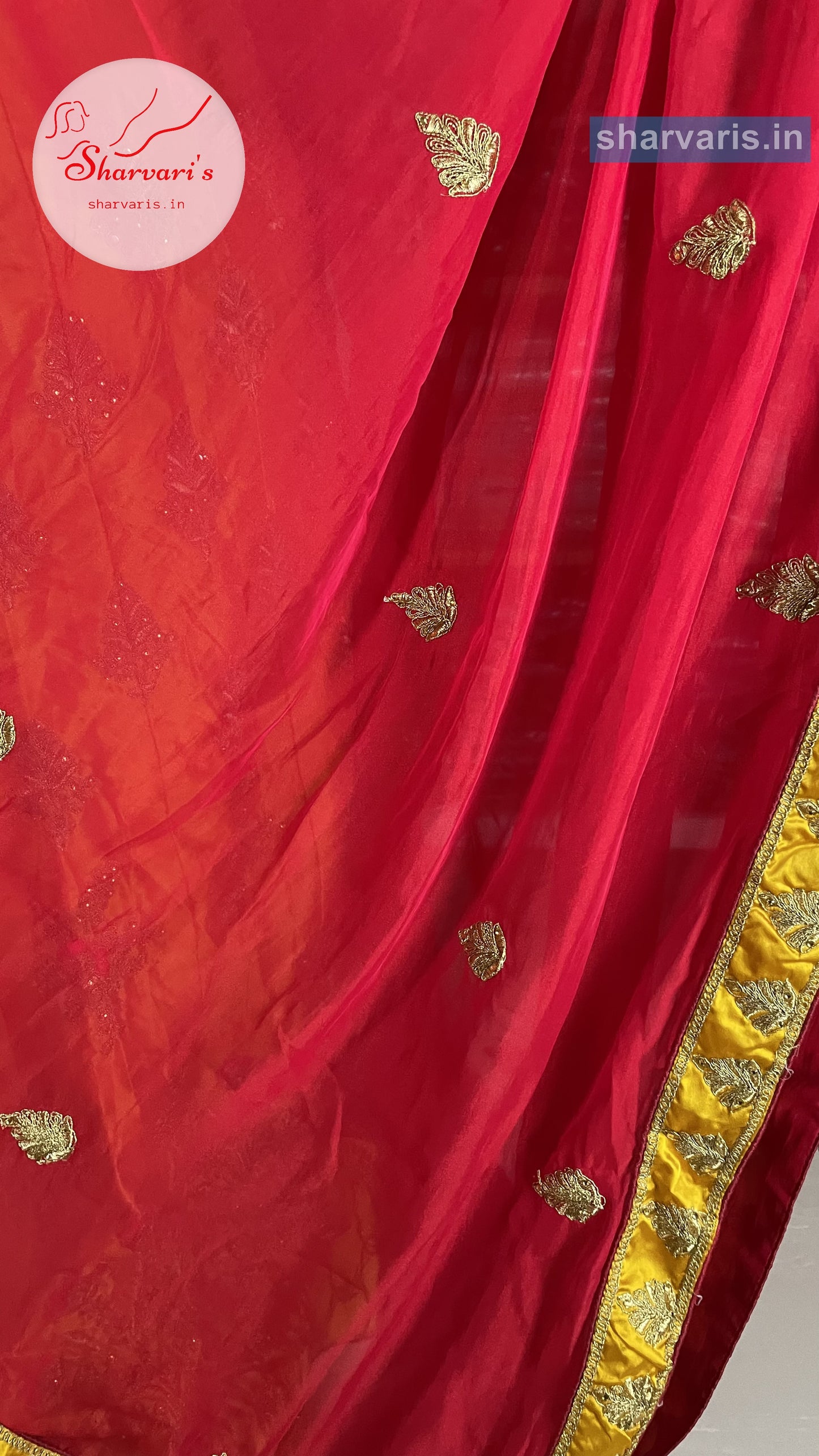 Yellow and Red Satin Silk Lehenga with Rich Embroidery