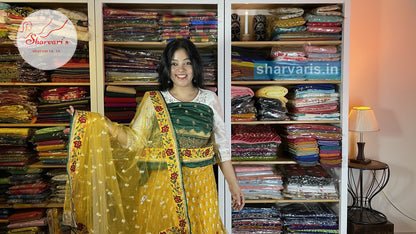 Yellow and Peacock Green Party Wear Lehenga