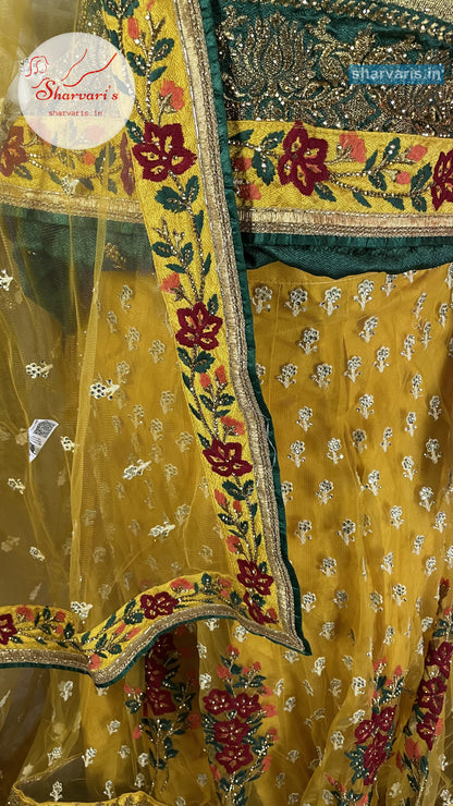 Yellow and Peacock Green Party Wear Lehenga