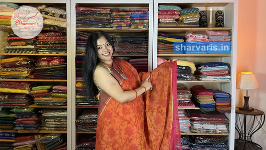 Orange Lightweight Silk Cotton Saree with Pochampally Prints