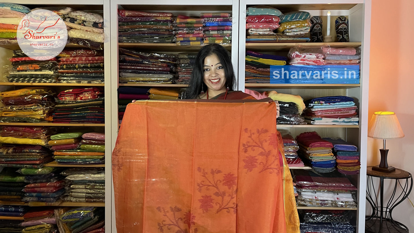 Orange Lightweight Silk Cotton Saree with Pochampally Prints