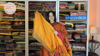 Orange Lightweight Silk Cotton Saree with Pochampally Prints