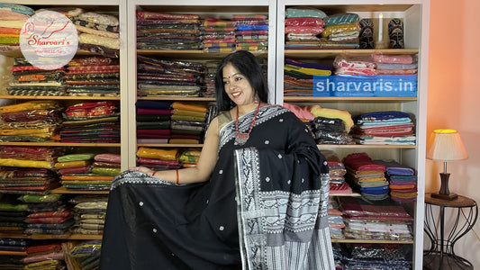 Black and White Baluchari Cotton Saree with Charming Borders