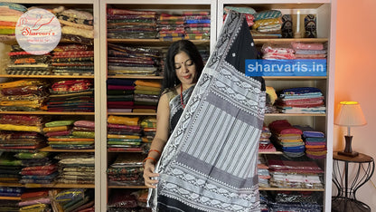 Black and White Baluchari Cotton Saree with Charming Borders