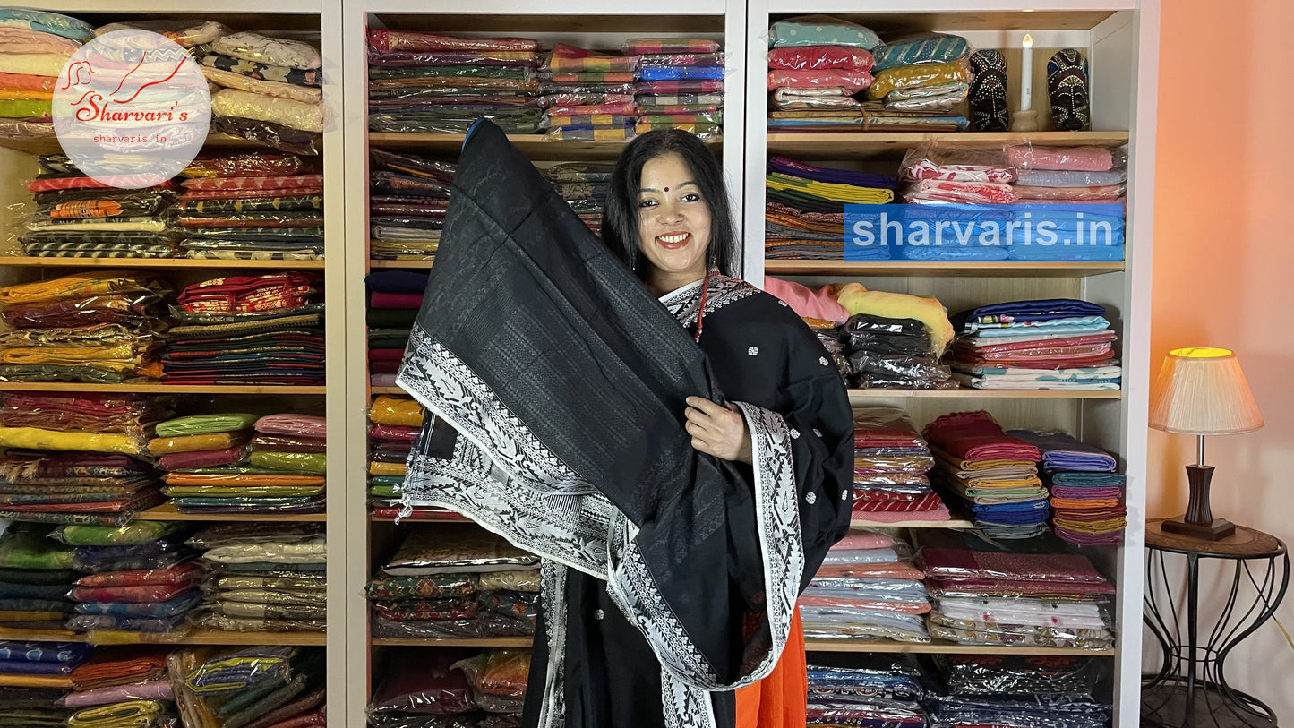 Black and White Baluchari Cotton Saree with Charming Borders