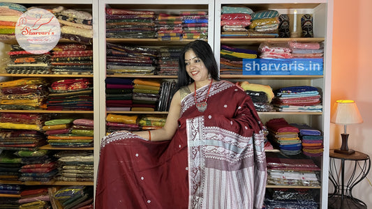 Maroon and White Baluchari Cotton Saree with Charming Borders