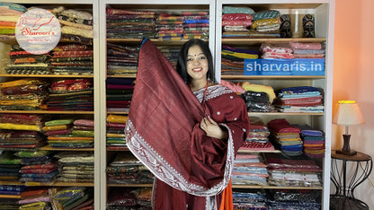 Maroon and White Baluchari Cotton Saree with Charming Borders