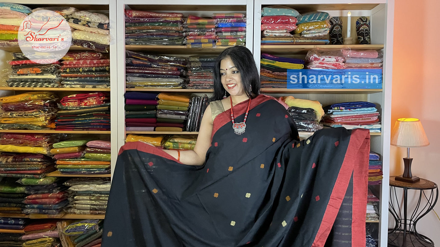 Black and Red Baluchari Cotton Saree with Superior Pallu