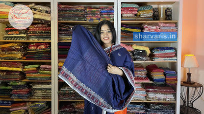 Navy Blue Baluchari Cotton Saree with Unique Thread Work