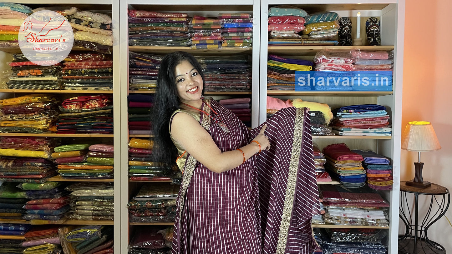 Burgundy Color Faux Georgette Leheriya Saree with Embroidered Borders and Blouse