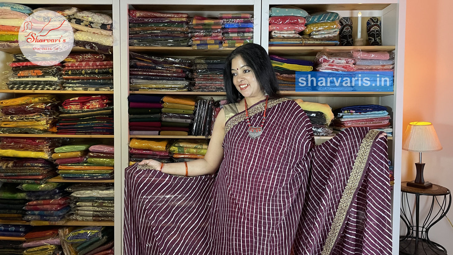 Burgundy Color Faux Georgette Leheriya Saree with Embroidered Borders and Blouse