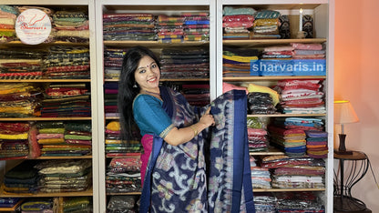 Navy Blue Brasso Saree with Jamdani Prints