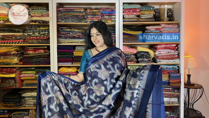 Navy Blue Brasso Saree with Jamdani Prints