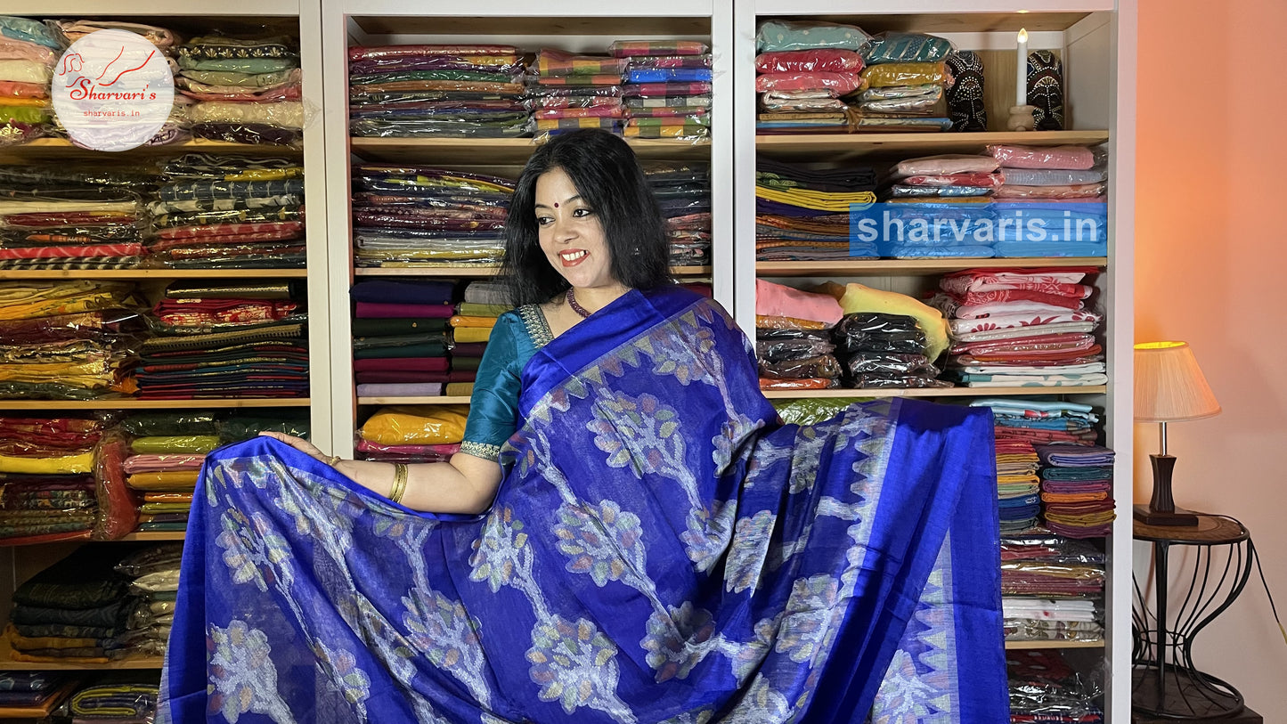 Indigo Brasso Saree with Jamdani Prints