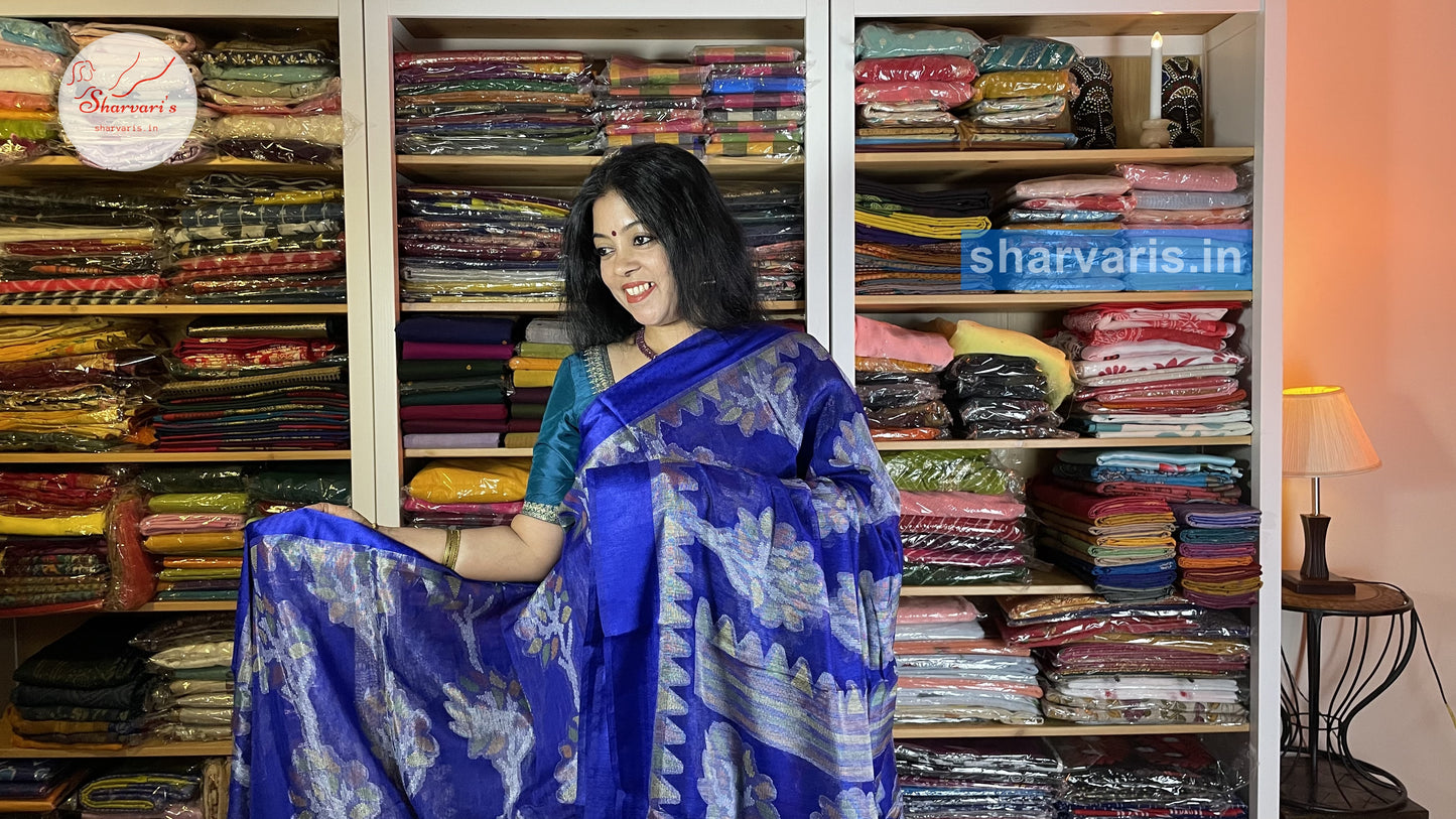 Indigo Brasso Saree with Jamdani Prints