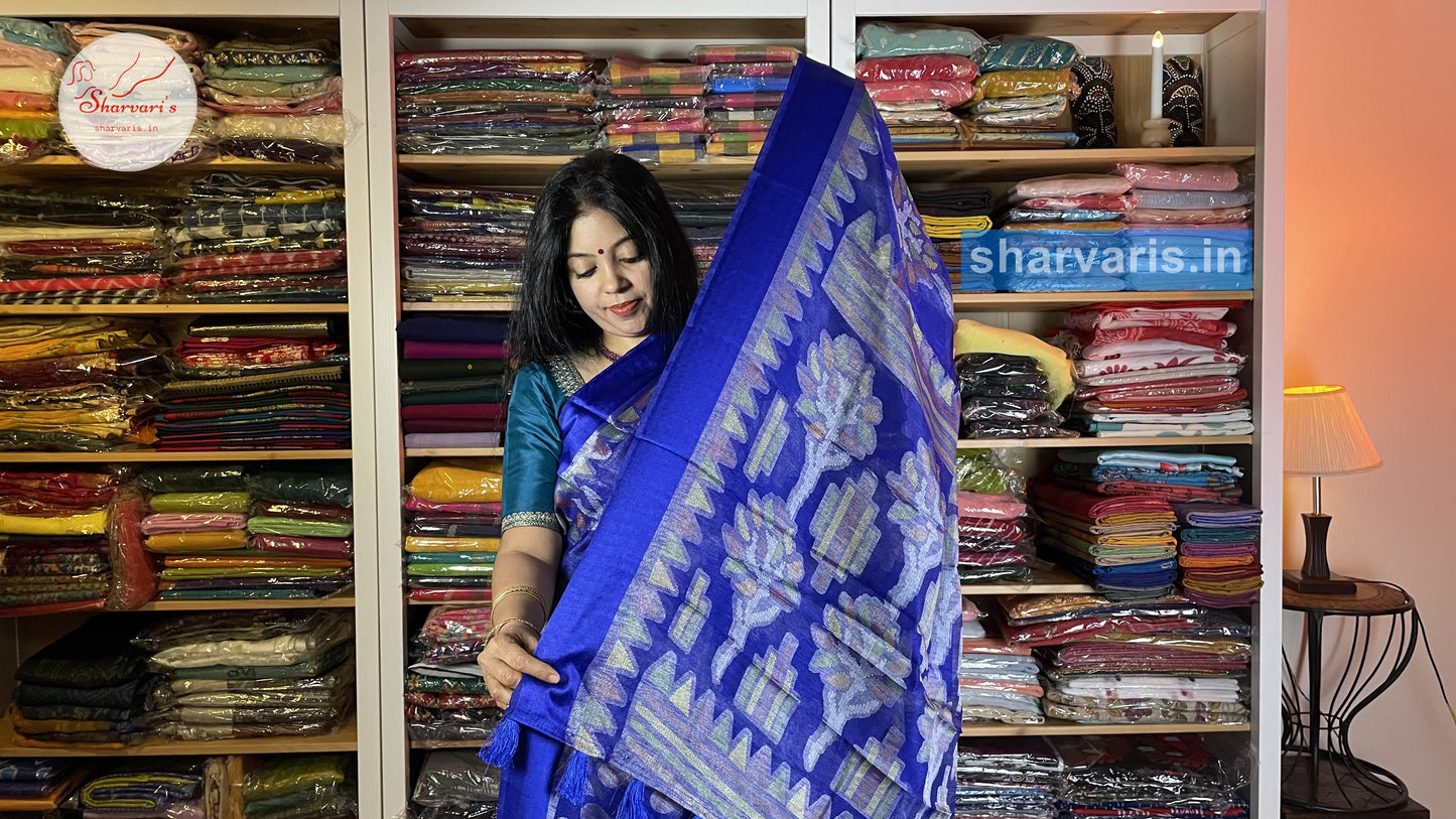 Indigo Brasso Saree with Jamdani Prints