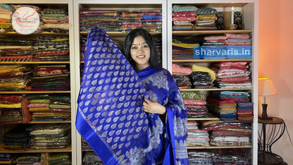 Indigo Brasso Saree with Jamdani Prints