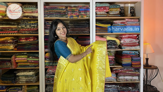 Yellow and Fuchsia Pink Moonga Silk Saree with Piping Borders