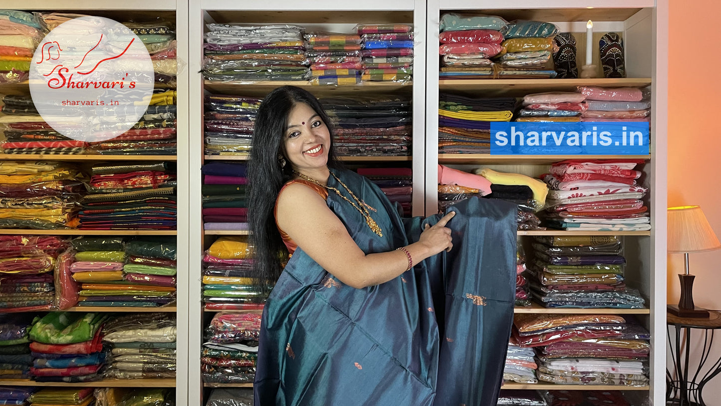 Peacock Green and Pink Banana Silk Saree with Deer Motifs