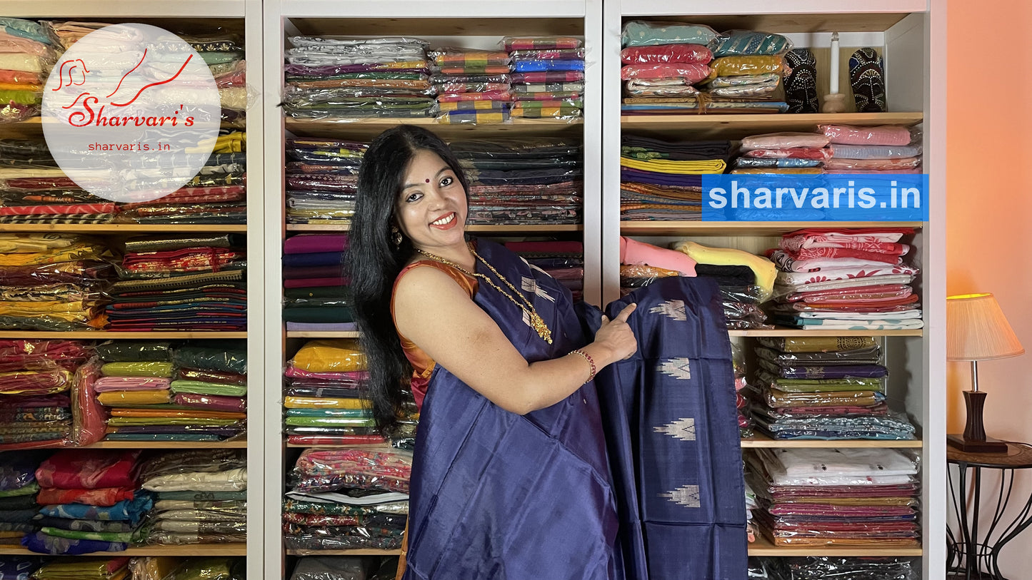 Navy Blue and Mustard Colour Banana Silk Saree