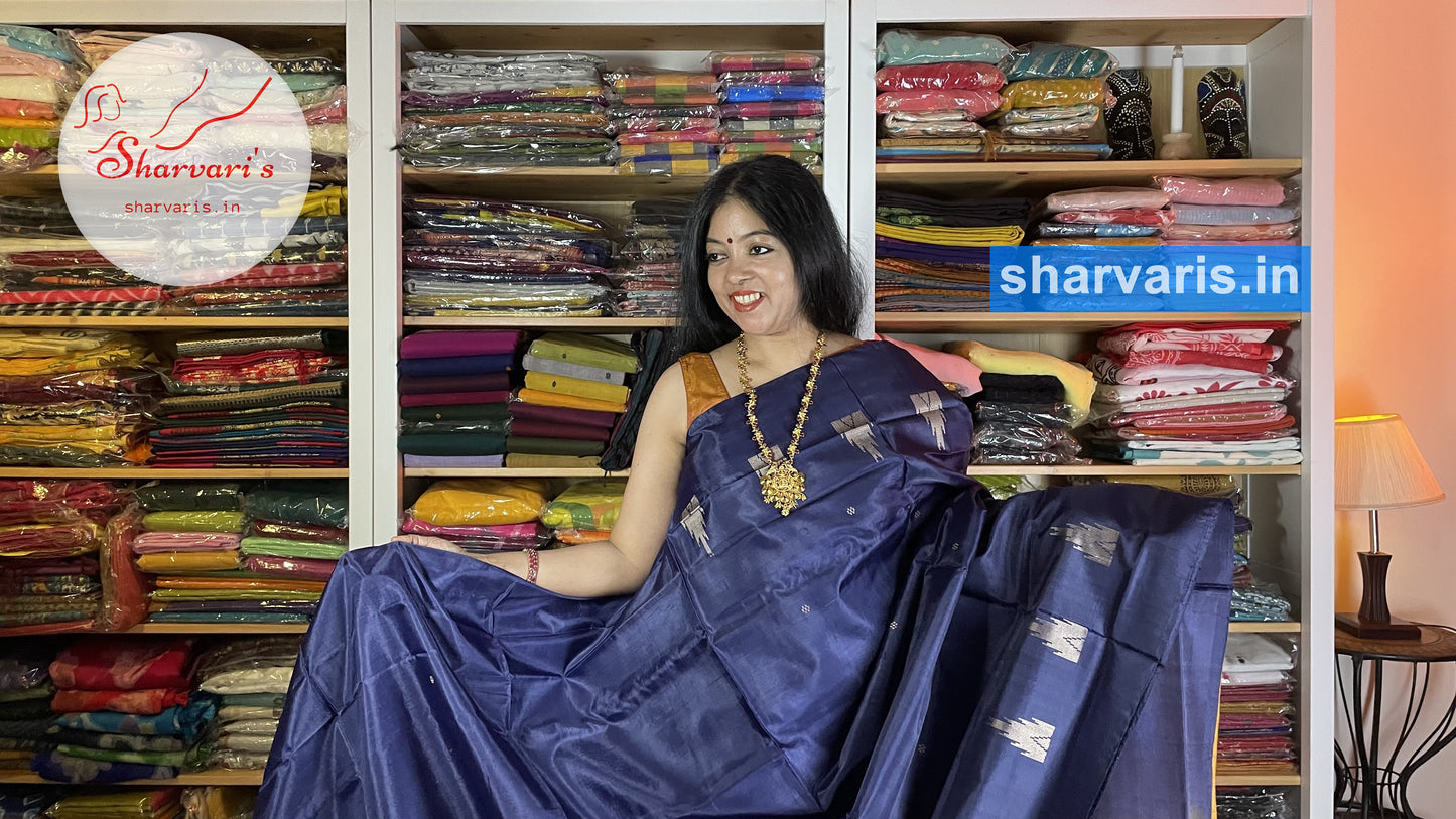 Navy Blue and Mustard Colour Banana Silk Saree