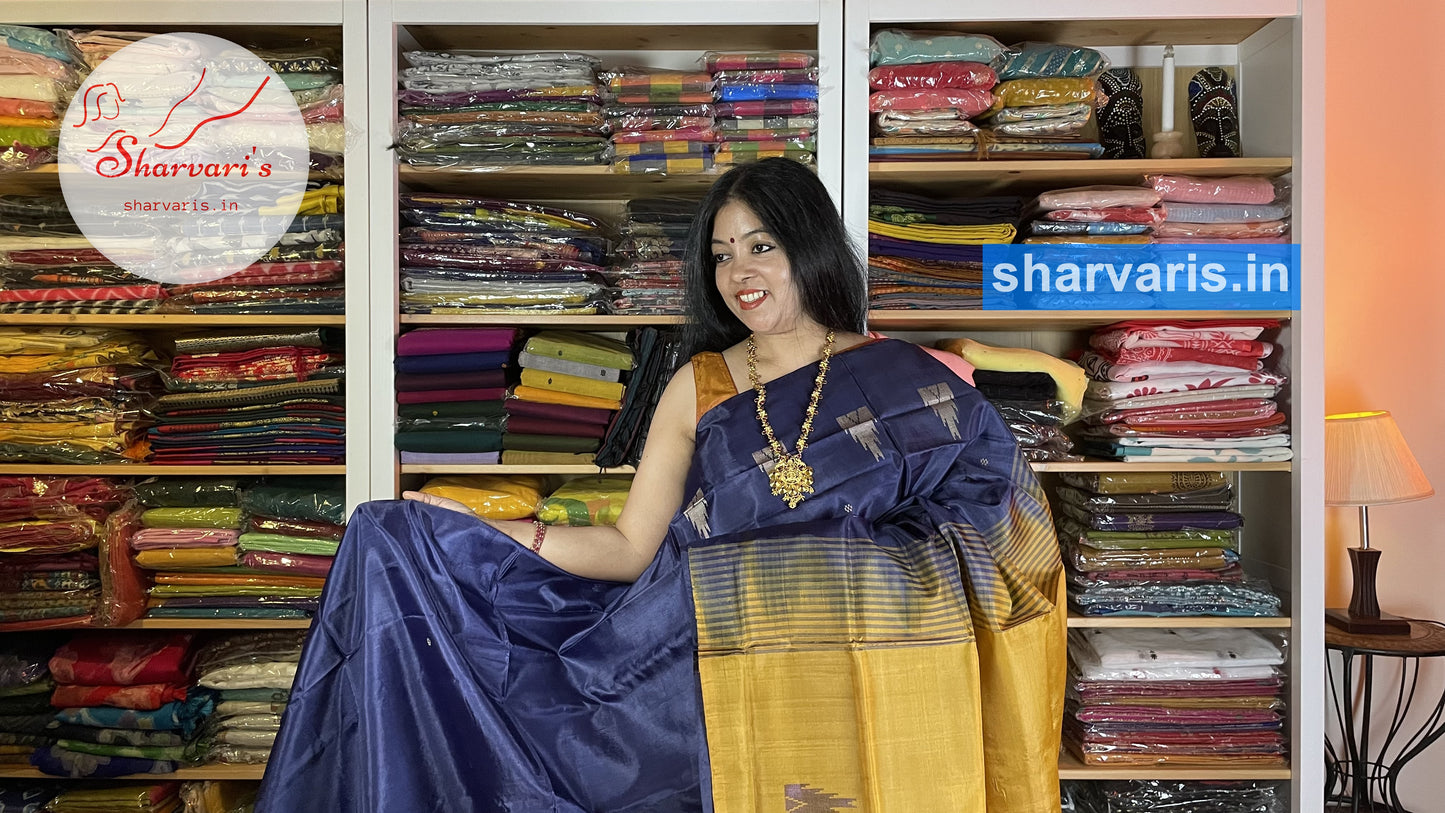 Navy Blue and Mustard Colour Banana Silk Saree