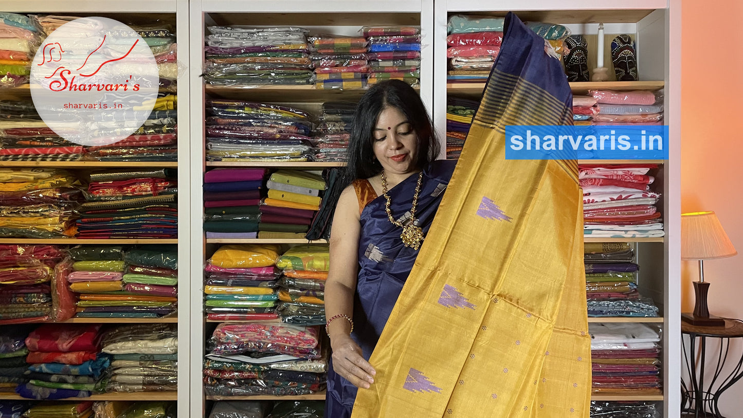 Navy Blue and Mustard Colour Banana Silk Saree