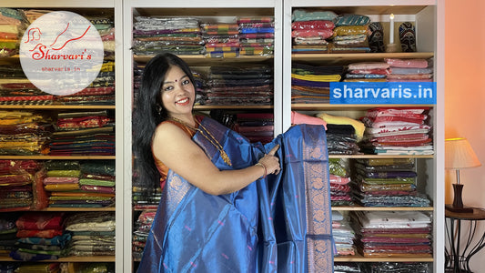 Blue and Pink Banana Silk Saree with Borders