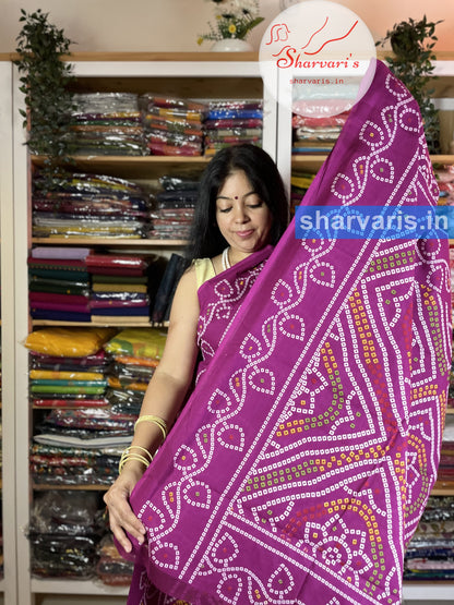 Deep Magenta Mulmul Cotton Saree with Bandani Prints