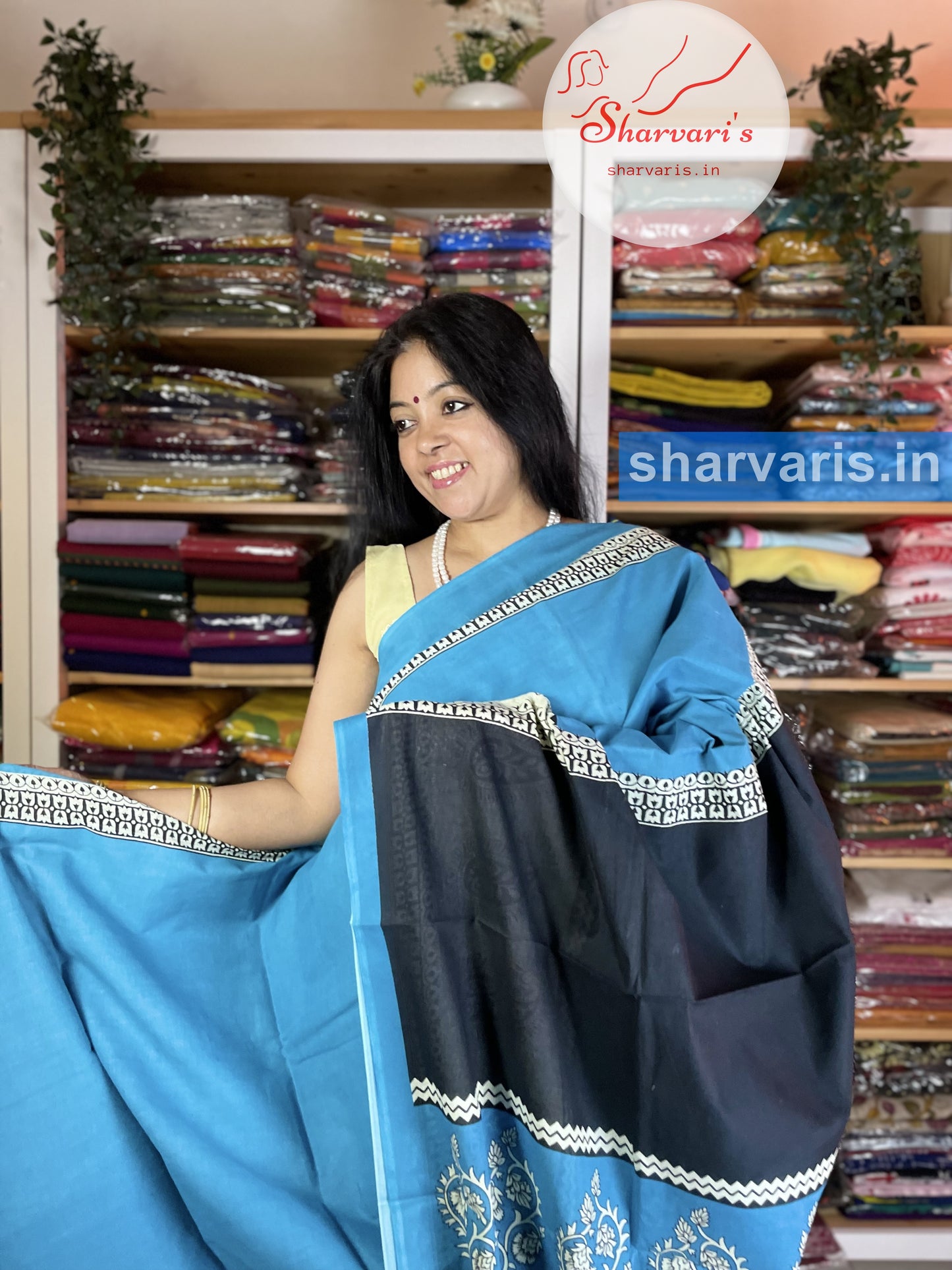 Sky Blue Premium Mulmul Cotton Saree with Paisley Prints