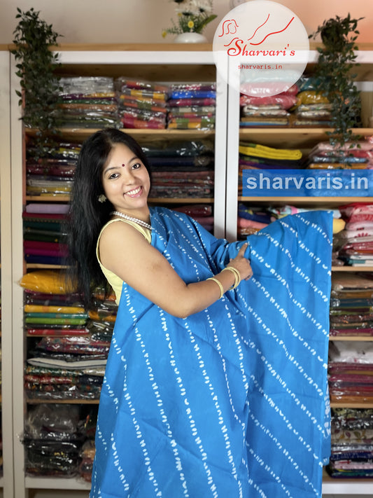 Sky Blue Mulmul Cotton Saree with Leheriya Patterns