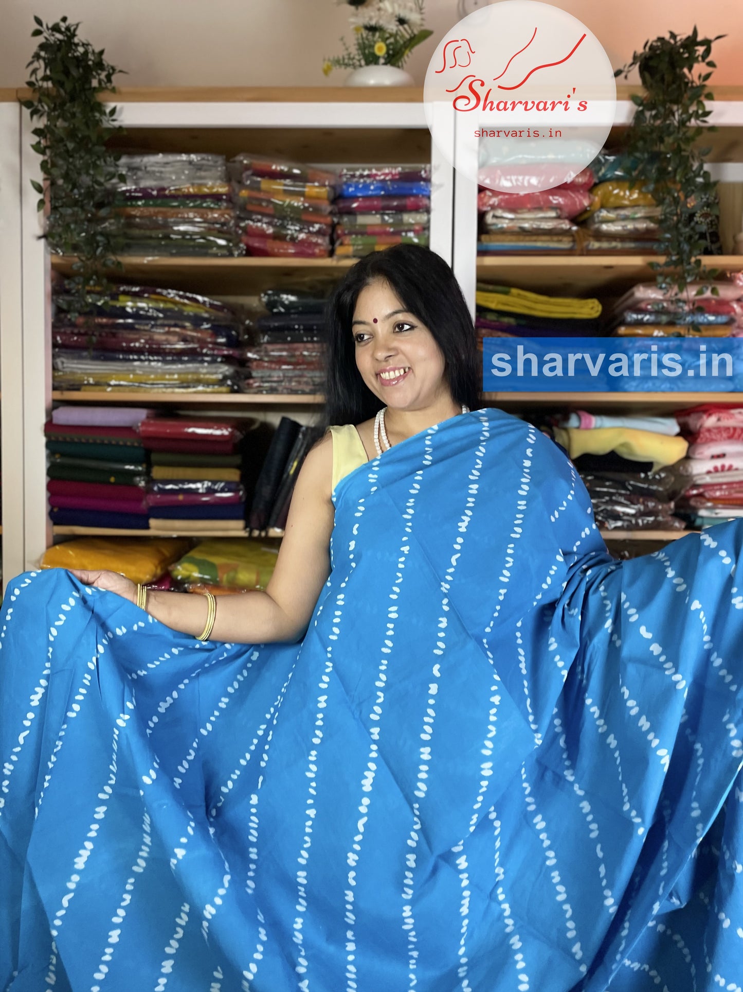 Sky Blue Mulmul Cotton Saree with Leheriya Patterns