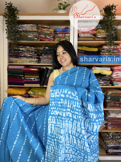 Sky Blue Mulmul Cotton Saree with Leheriya Patterns