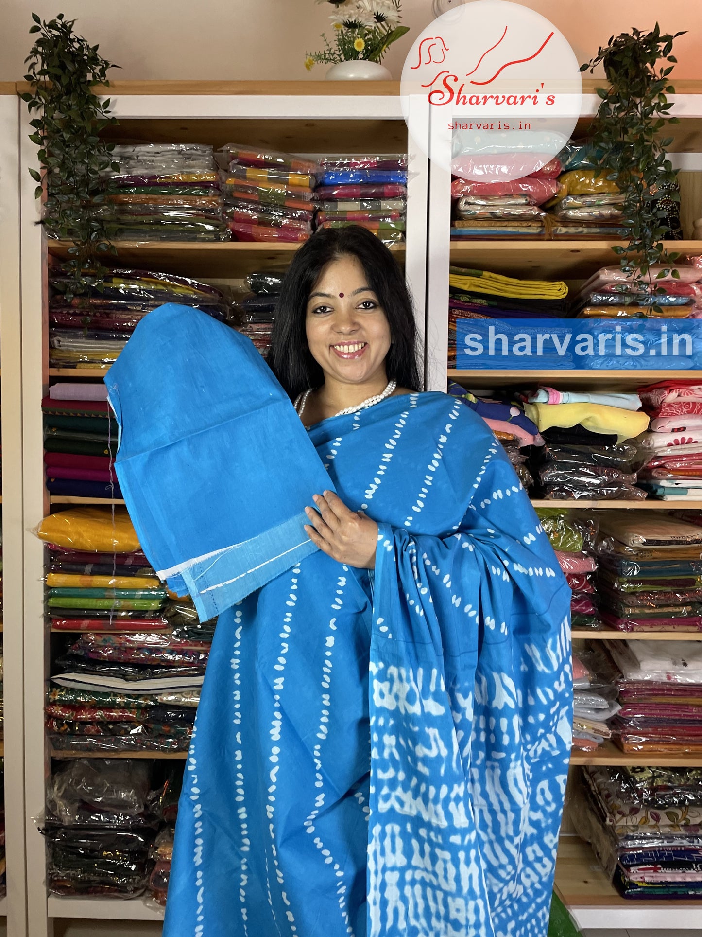 Sky Blue Mulmul Cotton Saree with Leheriya Patterns