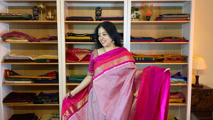 Fuchsia Pink with Checks Pochampally Silk Saree