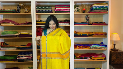 Canary Yellow Maheshwari Silk Cotton Saree with Rettapet Borders