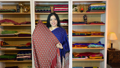 Blue with Purple Tinge Ajrakh Bandhani Modal Silk Saree