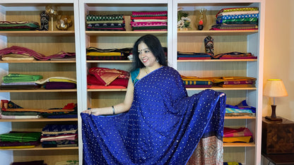 Blue with Purple Tinge Ajrakh Bandhani Modal Silk Saree