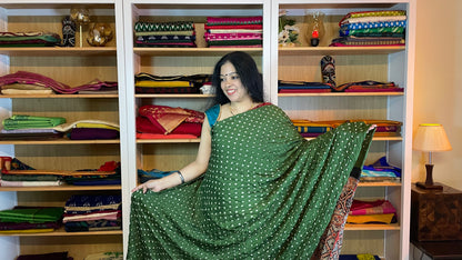 Pine Green Ajrakh Bandhani Modal Silk Saree